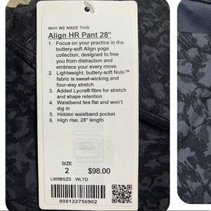 Lululemon Align Pant 28" Sz 2, Wild Thing Camo Deep Coal Multi WLTD - 50902